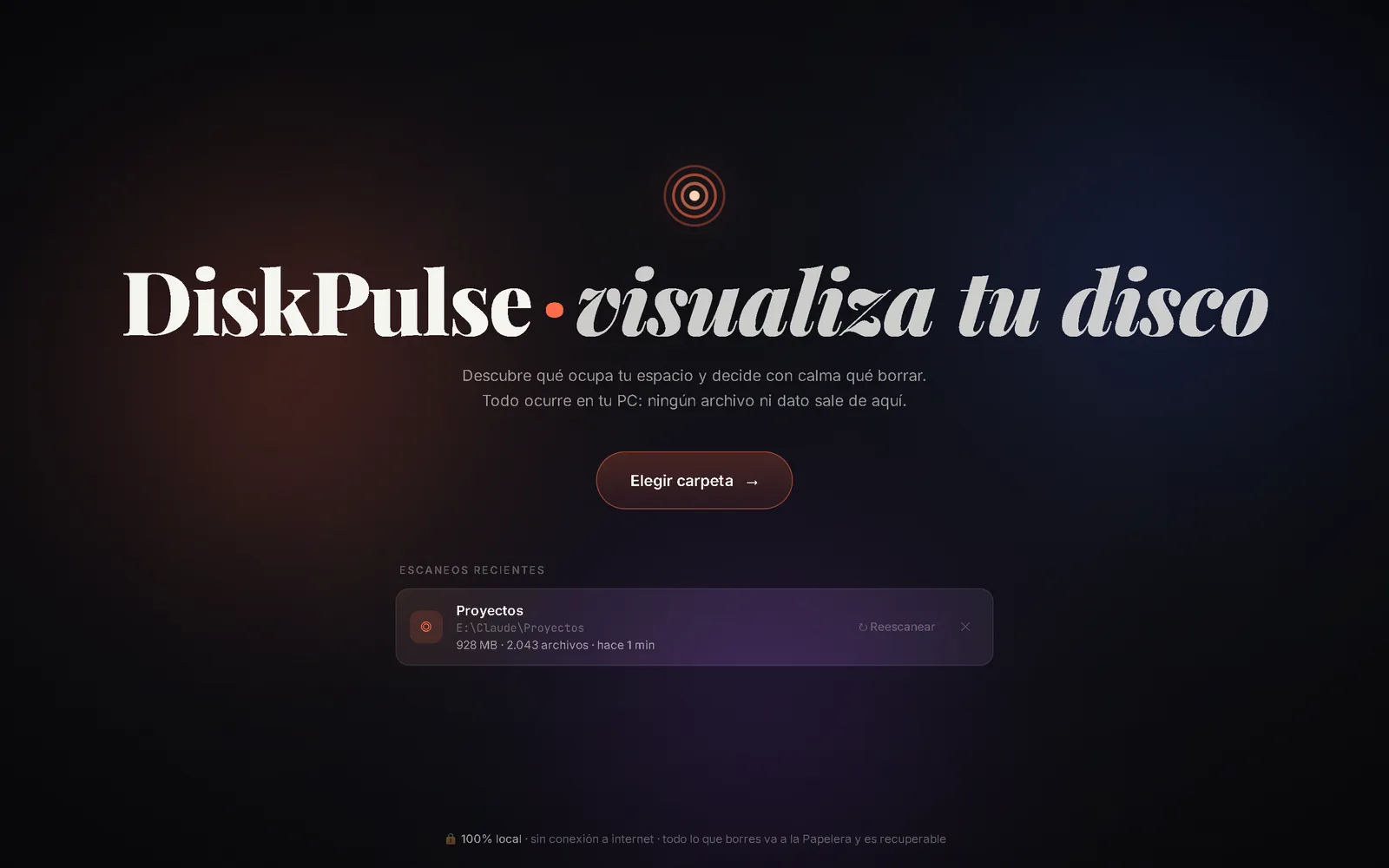 Pantalla de bienvenida de DiskPulse