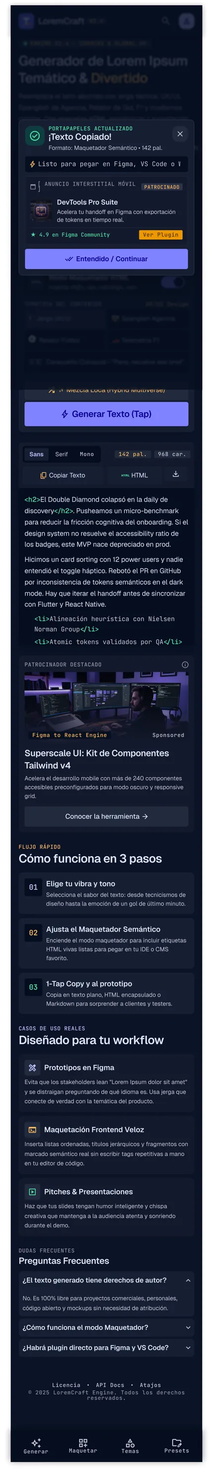 Lorem temático en el móvil
