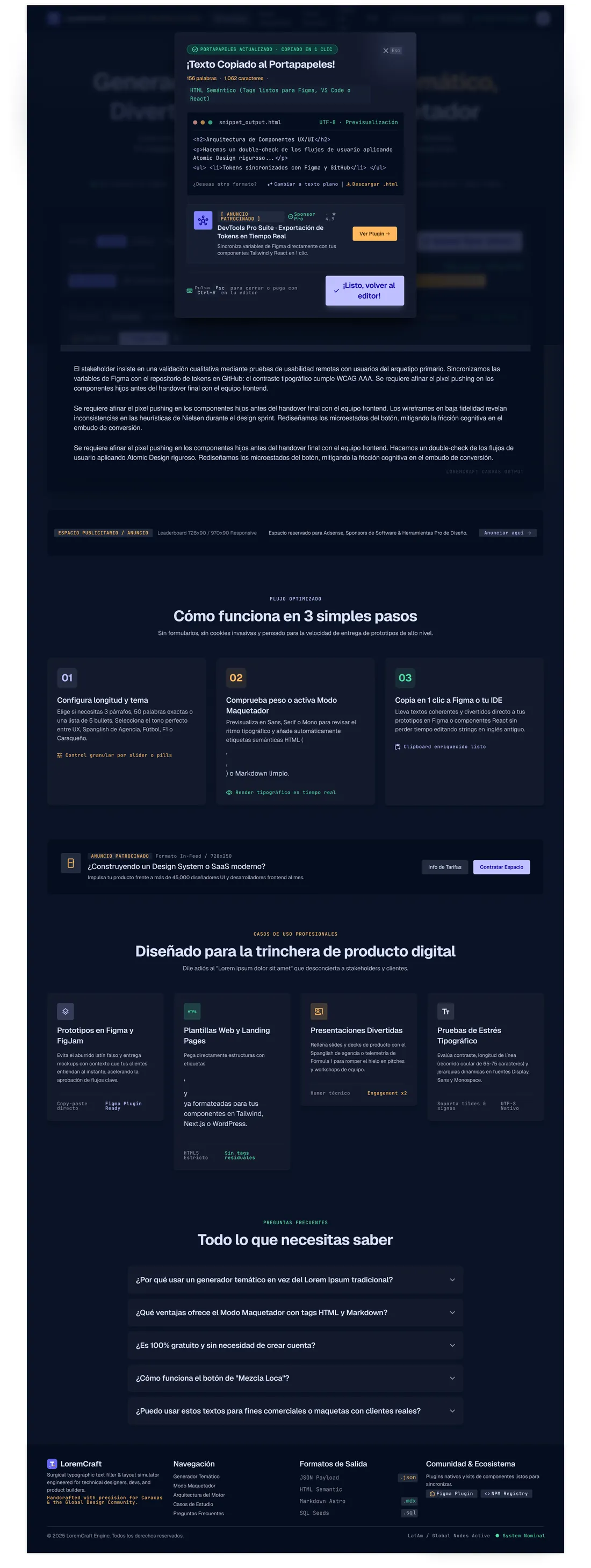 Diseño de LoremCraft web