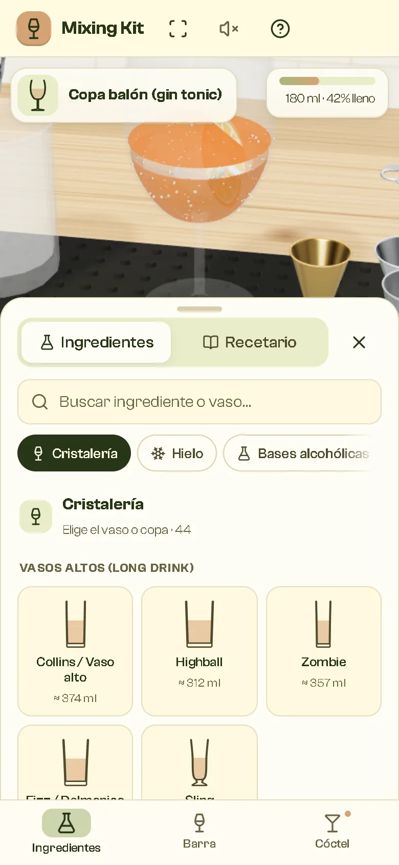 Hoja de ingredientes en el móvil