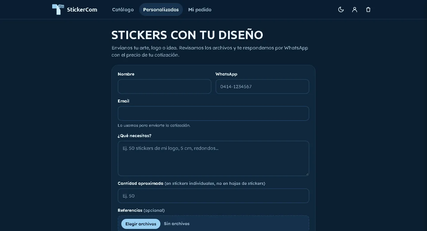 Formulario de cotización de stickers personalizados